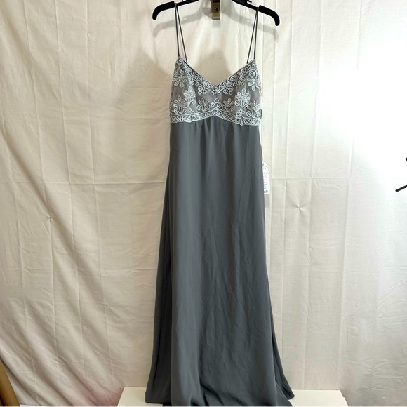 Night Way Womens Beaded Bodice Long Length Evening Gown in Grey Size 14 - Picture 1 of 10
